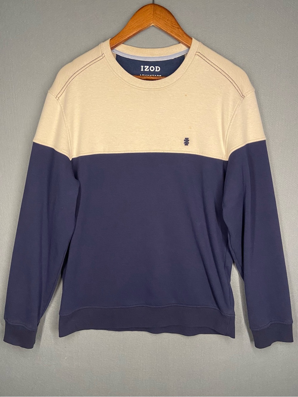 Izod Colorblock Crewneck Sweater in Navy and Cream